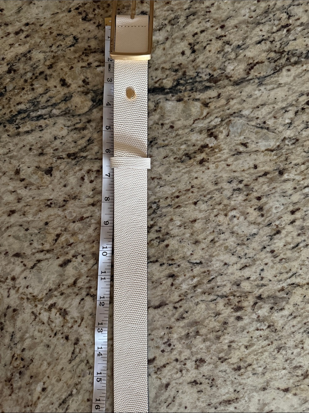 rag & bone Rebound Leather Belt Antique White Rectangular Gold Tone Buckle SZ M - Picture 10 of 11
